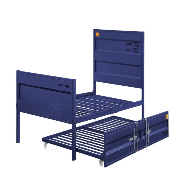 1502202669910e8924965.jpeg Industrial Style Metal Twin Size Bed with Straight Leg Support, Blue