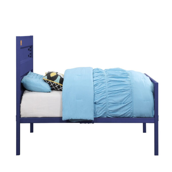 1502202669910e8bf3424.jpeg Industrial Style Metal Twin Size Bed with Straight Leg Support, Blue