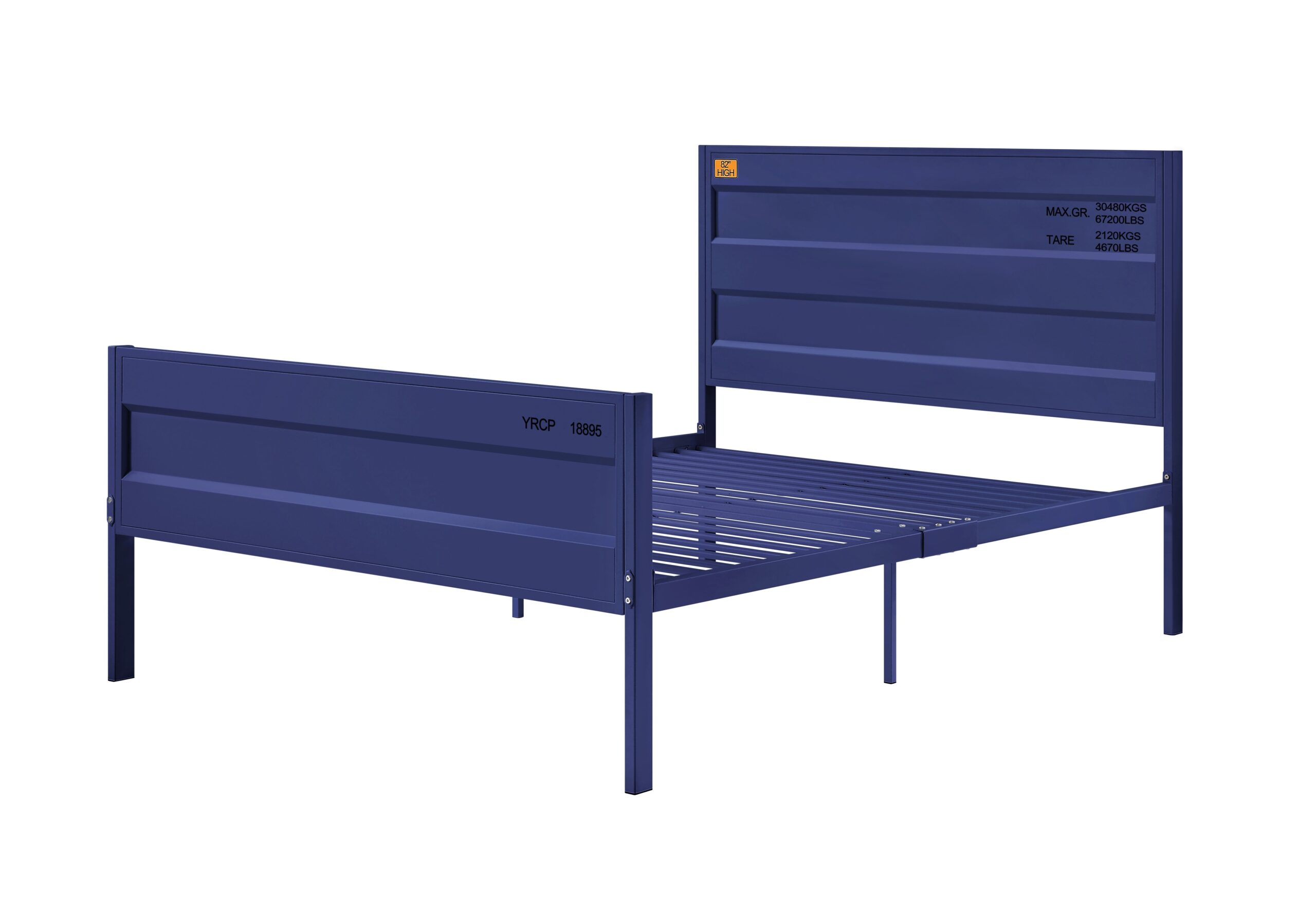 Industrial Style Metal Full Size Bed with Straight Leg Support, Blue