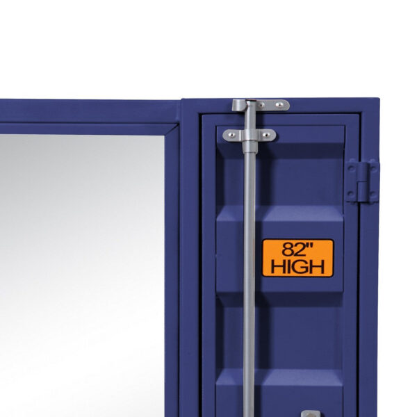 Industrial Style Metal Vanity Mirror with Recessed Door Front, Blue