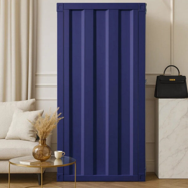 Industrial Style Metal Chest with Recessed Door Front, Blue