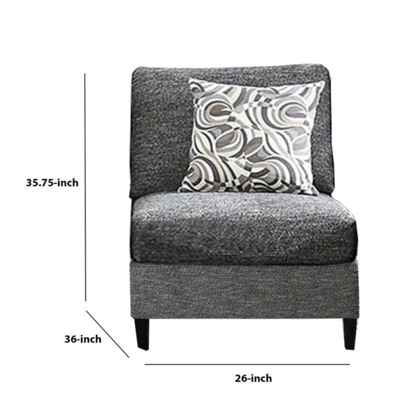 Chenille Fabric Upholstered Armless Chair with Pillow, Dark Gray