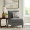 Chenille Fabric Upholstered Armless Chair with Pillow, Dark Gray