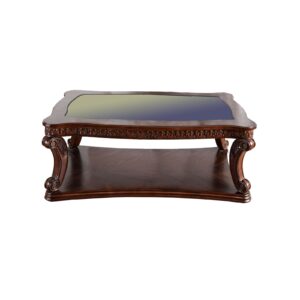 Traditional Coffee Table with Cabriole Legs and Wooden Carving, Brown