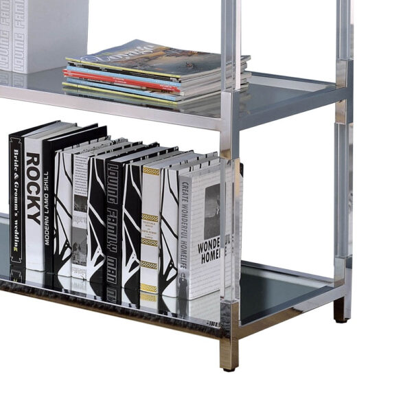 Metal and Glass Sofa Table with 2 Open Shelves, Silver and Clear