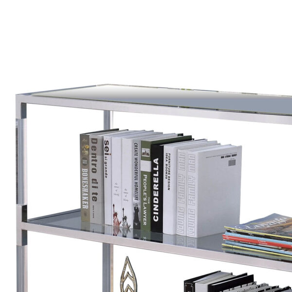 Metal and Glass Sofa Table with 2 Open Shelves, Silver and Clear