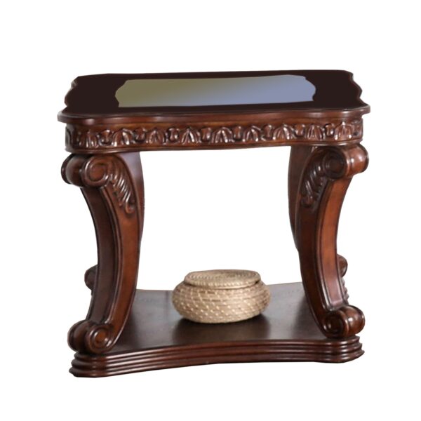 Traditional End Table with Cabriole Legs and Wooden Carving, Brown