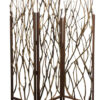 3 Panel Contemporary Foldable Wood Screen with Tree Branches, Brown