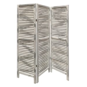 3 Panel Foldable Wooden Shutter Screen with Straight Legs, Gray