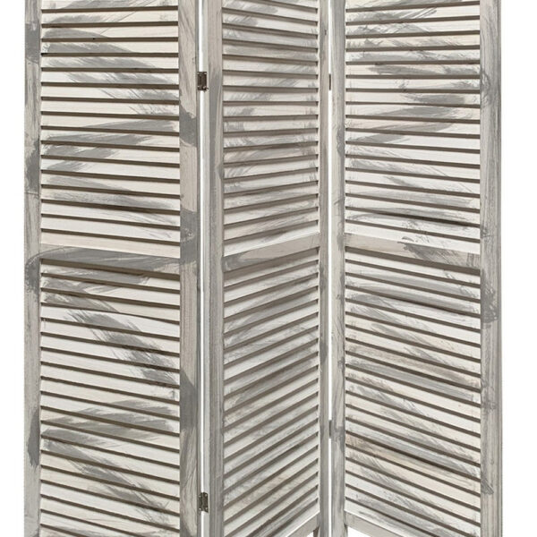 3 Panel Foldable Wooden Shutter Screen with Straight Legs, Gray