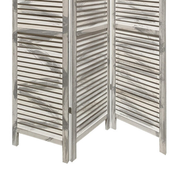 3 Panel Foldable Wooden Shutter Screen with Straight Legs, Gray