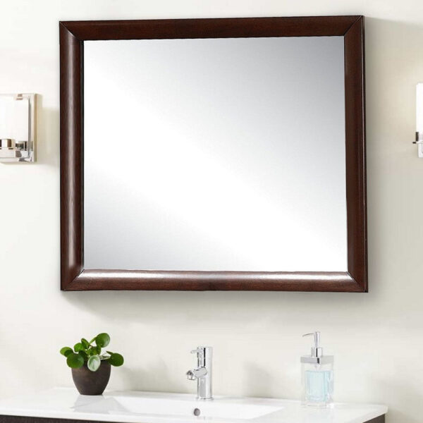 Contemporary Wooden Mirror with Rectangular Shape, Brown and Silver