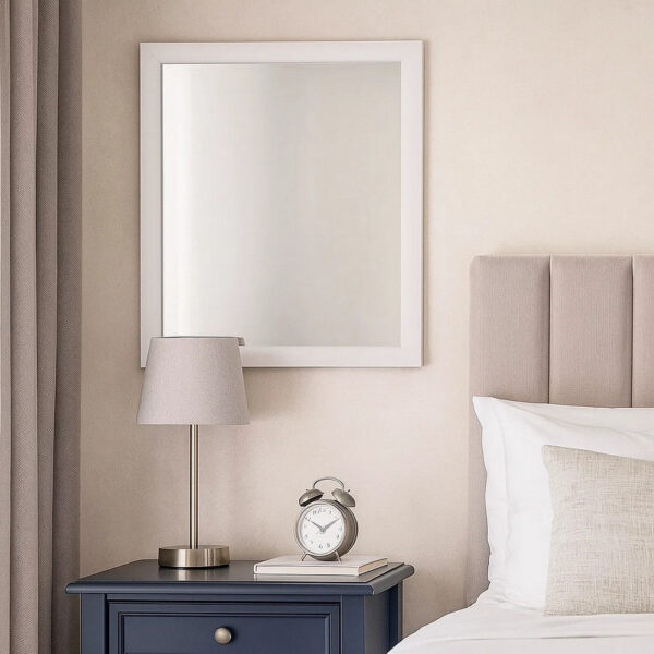 Wooden Framed Mirror with Rectangular Shape, Silver and White
