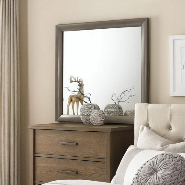 15022026699112baa30eb.jpeg Transition Style Wooden Mirror with Rectangular Shape,Gray and Silver