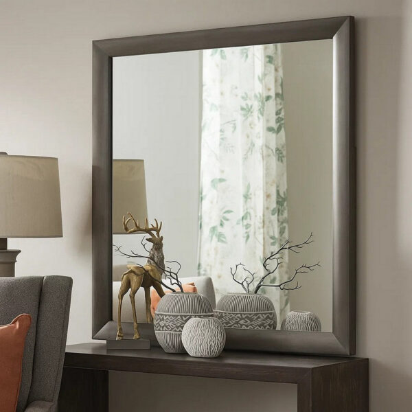 15022026699112bd2c7d0.jpeg Transition Style Wooden Mirror with Rectangular Shape,Gray and Silver