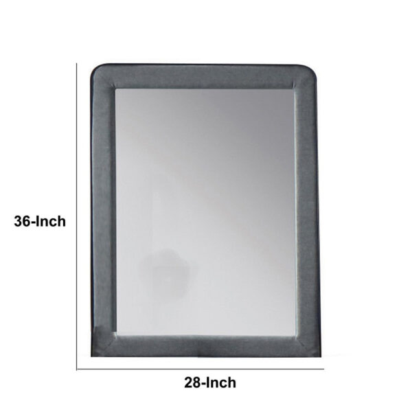 Fabric Upholstered Wooden Frame Mirror with Welt Trim, Light Gray