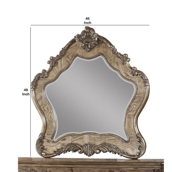 150220266991132792ba1.jpeg Wooden Mirror with Scrollwork Crown and Trim Details, Brown and Silver