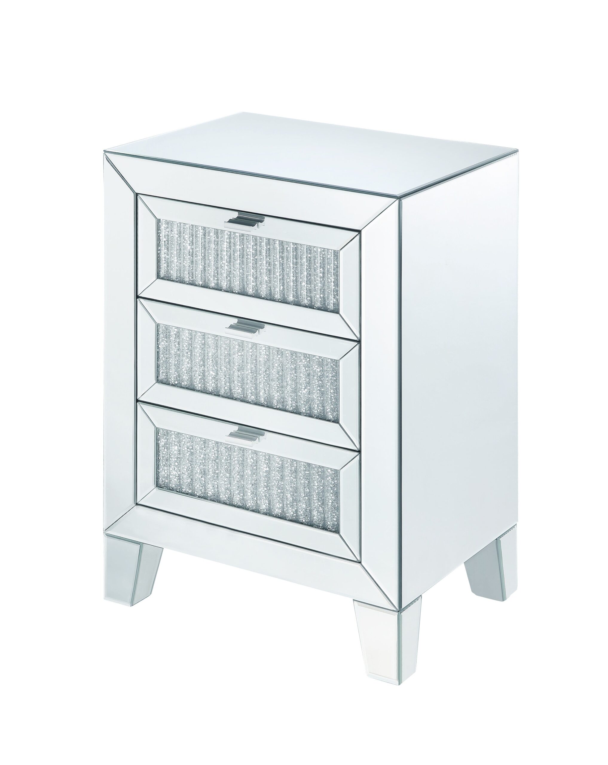 1502202669911331bb877.jpeg Contemporary Style Wooden Mirrored Night Table with 3 Drawers, Silver