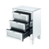 Contemporary Style Wooden Mirrored Night Table with 3 Drawers, Silver
