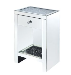 15022026699113d1b2da1.jpeg Mirrored Wooden Night Table with 1 Drawer and Bottom Shelf, Silver