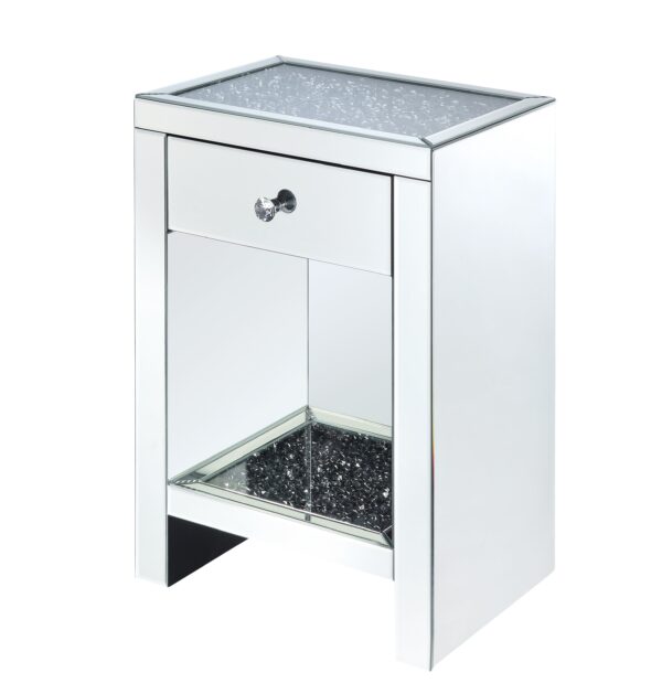 15022026699113d1b2da1.jpeg Mirrored Wooden Night Table with 1 Drawer and Bottom Shelf, Silver