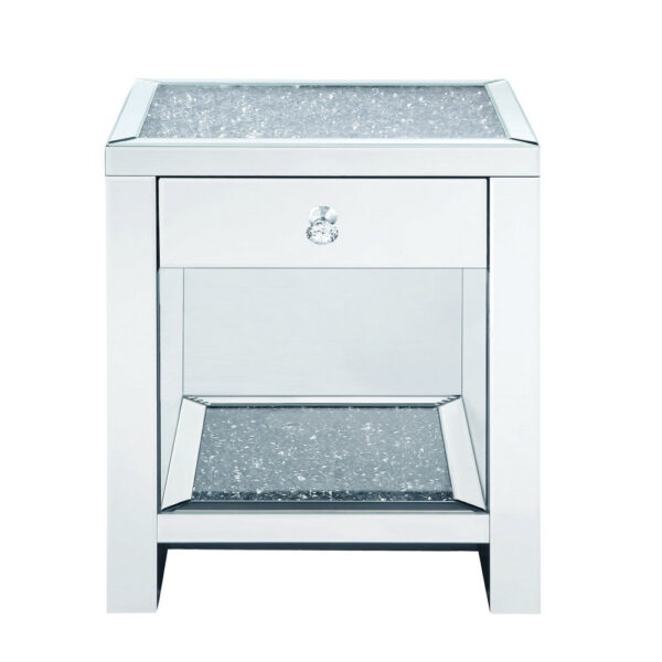 15022026699113ed3300b.jpeg Mirrored Wooden Night Table with 1 Drawer and Bottom Shelf, Silver