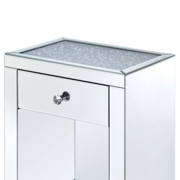 15022026699113ef7357c.jpeg Mirrored Wooden Night Table with 1 Drawer and Bottom Shelf, Silver