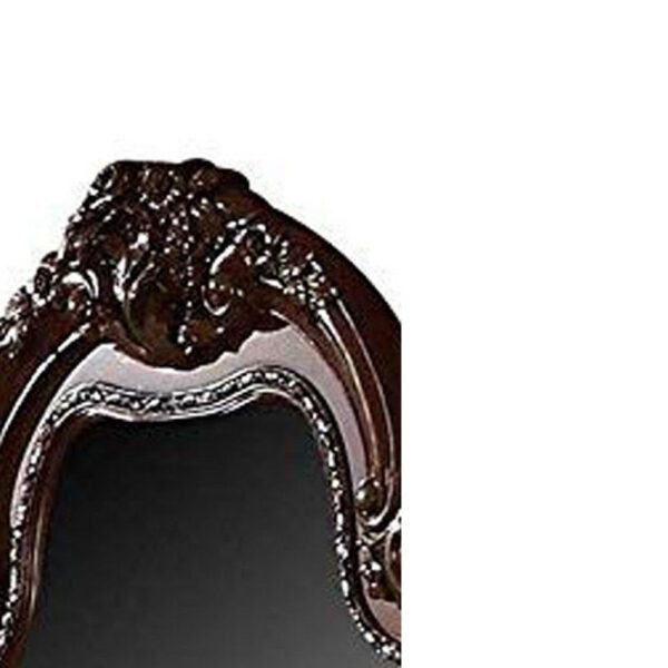 Traditional Wooden Mirror with Oversized Polyresin Scrollwork, Brown