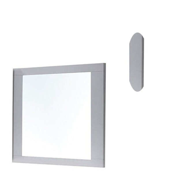 Rectangular Wooden Frame Mirror with Beveled Edges, White and Silver