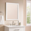 Rectangular Wooden Frame Mirror with Beveled Edges, White and Silver