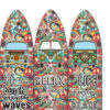 Beach Themed Surfboard Shaped 3 Panel Room Divider, Multicolor
