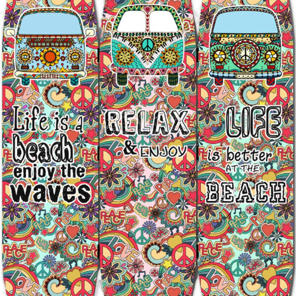 Beach Themed Surfboard Shaped 3 Panel Room Divider, Multicolor
