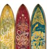 Beach Themed Surfboard Shaped 3 Panel Wooden Room Divider, Multicolor
