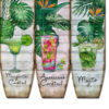150220266991156eccb28.jpeg Surfboard Shaped Palm Leaf and Drinks Print 3 Panel Room Divider, Multicolor