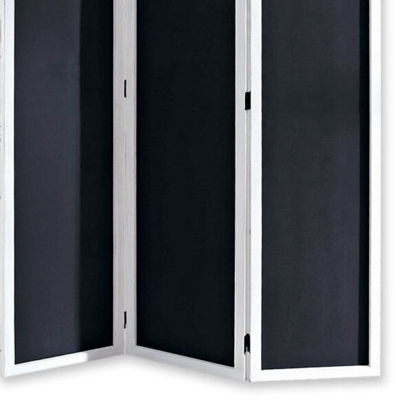 Chalkboard and Wooden 3 Panel Room Divider, Black and White