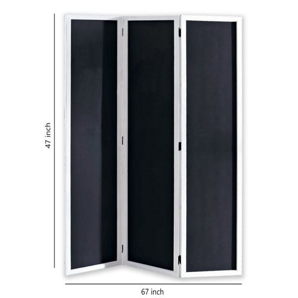 Chalkboard and Wooden 3 Panel Room Divider, Black and White