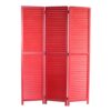 Transitional Wooden Screen with 3 Panels and Shutter Design, Red