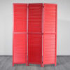 Transitional Wooden Screen with 3 Panels and Shutter Design, Red