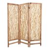 Contemporary 3 Panel Wood Screen with Vertical Branch Design, Brown