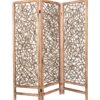 Contemporary 3 Panel Wooden Screen with Willow Branch Inset, Brown