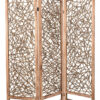Contemporary 3 Panel Wooden Screen with Willow Branch Inset, Brown