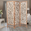 Contemporary 3 Panel Wooden Screen with Willow Branch Inset, Brown