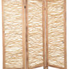 Contemporary 3 Panel Wood Screen with Horizontal Branch Design, Brown