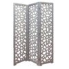 3 Panel Contemporary Wooden Screen with Cut Pattern Design, Gray
