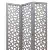 3 Panel Contemporary Wooden Screen with Cut Pattern Design, Gray