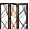 Contemporary 3 Panel Wooden Screen with Woven String Design, Multicolor