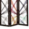 Contemporary 3 Panel Wooden Screen with Woven String Design, Multicolor