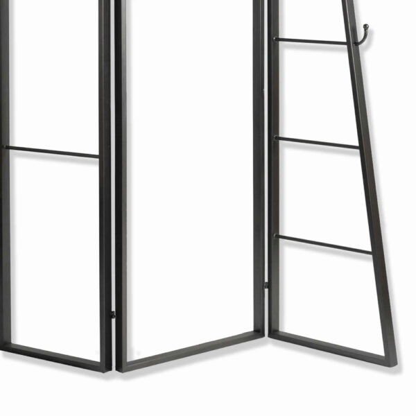 Modern Style 3 Panel Metal Screen with Hooks and Rod Hangings, Black