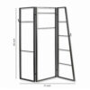 Modern Style 3 Panel Metal Screen with Hooks and Rod Hangings, Black