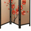 3 Panel Wooden Screen with Hand painted Fabric Design, Red and Brown